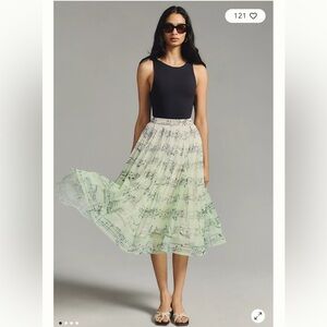 Anthropologie Green Obre Musical Note A-Line Skirt size XS